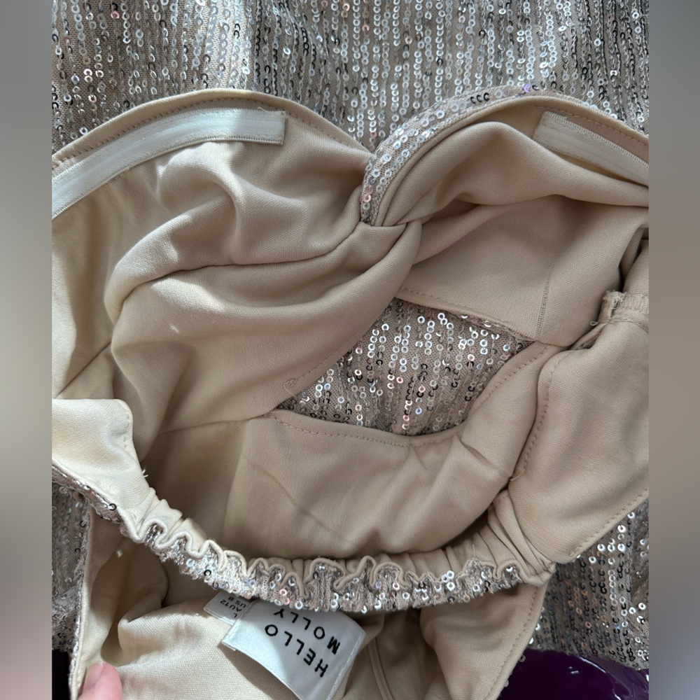 Hello Molly Strapless Silver Sequin Bodycon Mini Dress Women's 8 AU 12 Large - Picture 6 of 11